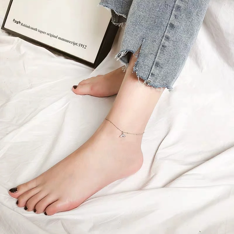 

Exquisite Jewelry Real 925 Sterling Silver Exquisiteness Anklets Crystle Fish Tail Not Easy Fade Cross Chain Decorative Ankle