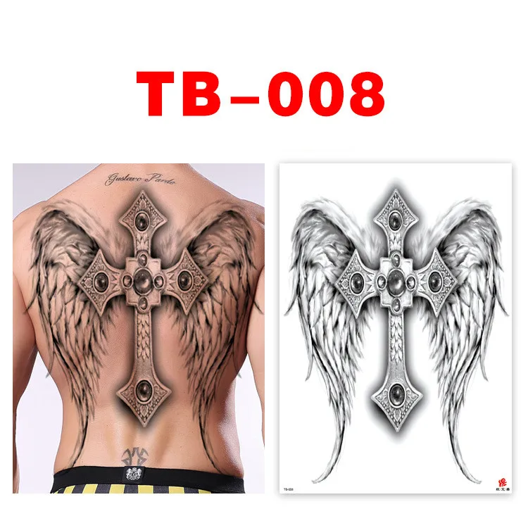 

Cross Wing Temporary Flash Tattoos Waterproof Large Full Back Tattoo Sticker Old School Cool Fake Tatoo for Women Men Girl 008