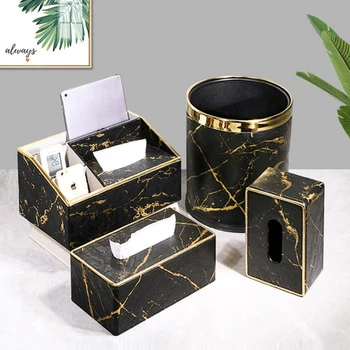 

Leather Marble Tissue Box Desktop Paper Towel Holder Napkin Storage Container Home Office Decoration