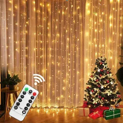 3Mx3M USB LED Curtain String Lights 8 Modes Fairy Garland Remote Control For New Year Christmas Outdoor Wedding Home Decor
