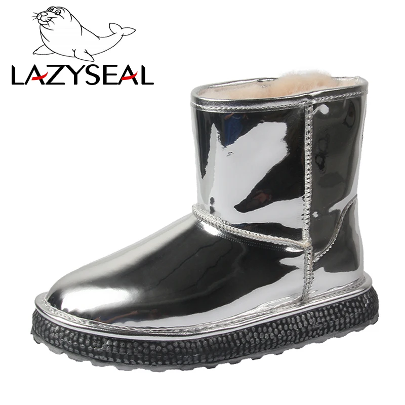 LazySeal/женские зимние ботинки; теплые бархатные Серебристые блестящие ботинки; женские нескользящие водонепроницаемые короткие непромокаемые ботиночки для женщин