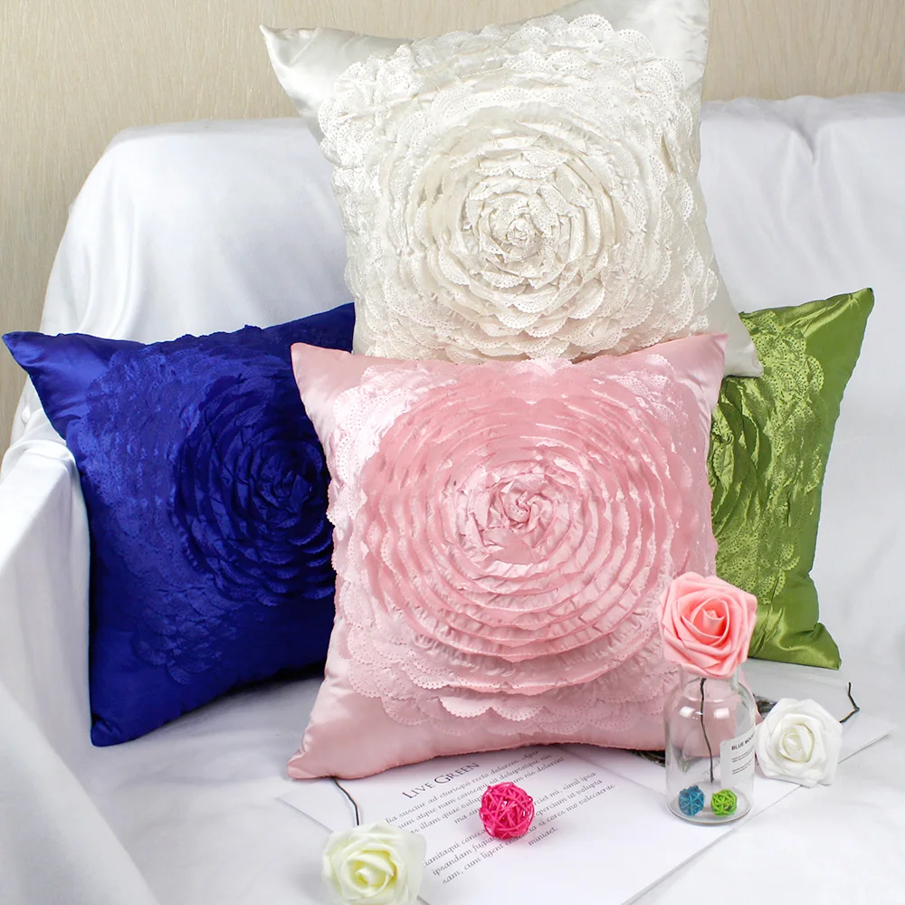 Rose Embroidered Cushion Cover 45x45cm Festival Wedding Decorative Square Throw Pillow Case Sofa Bed Home Decor