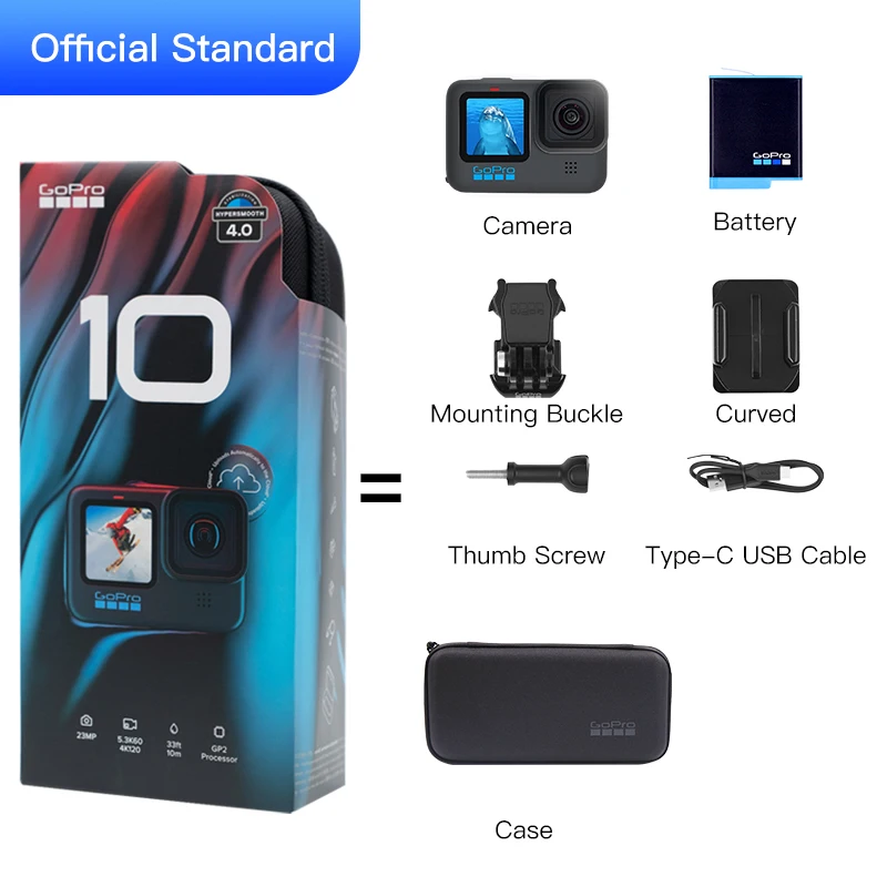 old action camera GoPro HERO 10 Black Underwater Action Camera 4K 5.3K60 Video, Helmet Sports Cam 23MP Photos, 1080p Live Streaming Go Pro HERO10 the best action camera