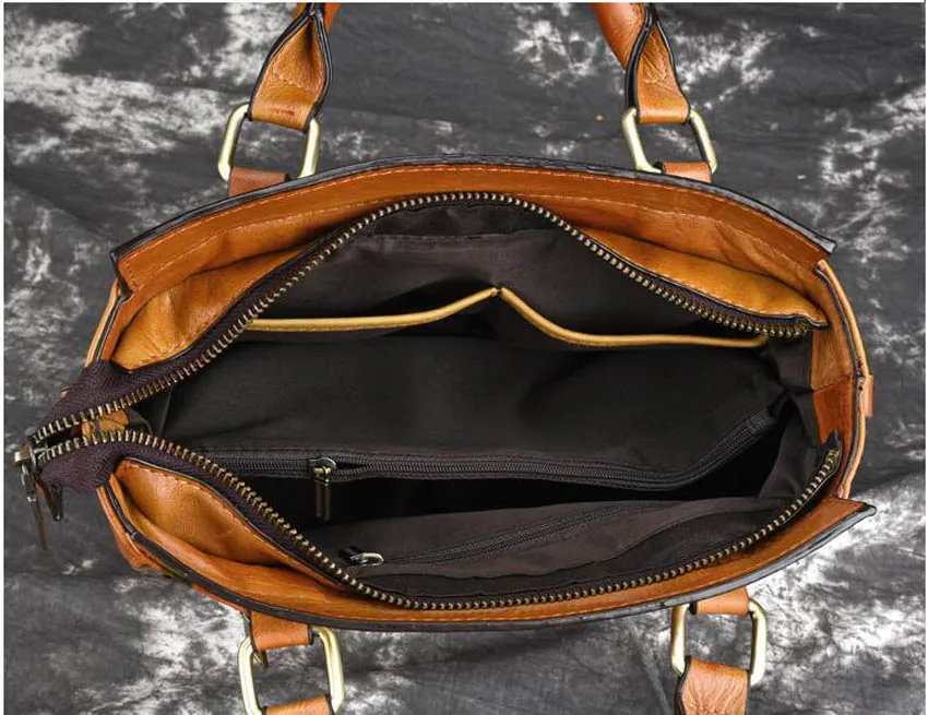 Women Genuine Leather bag new retro leather handbags shoulder messenger bag Original color tote bag