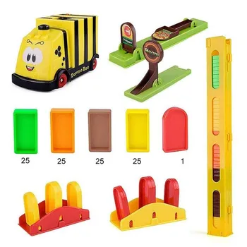

New Domino Train Toy Set Rally Electric Train Model with 100 Pcs Colorful Domino Game Building Blocks Truck Vehicle Car Toys