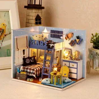 

1set DIY Star Sky Wooden Dollhouse Assembled Miniature Doll House Furniture for Girls friend Valentines Birthday Gift Dolls