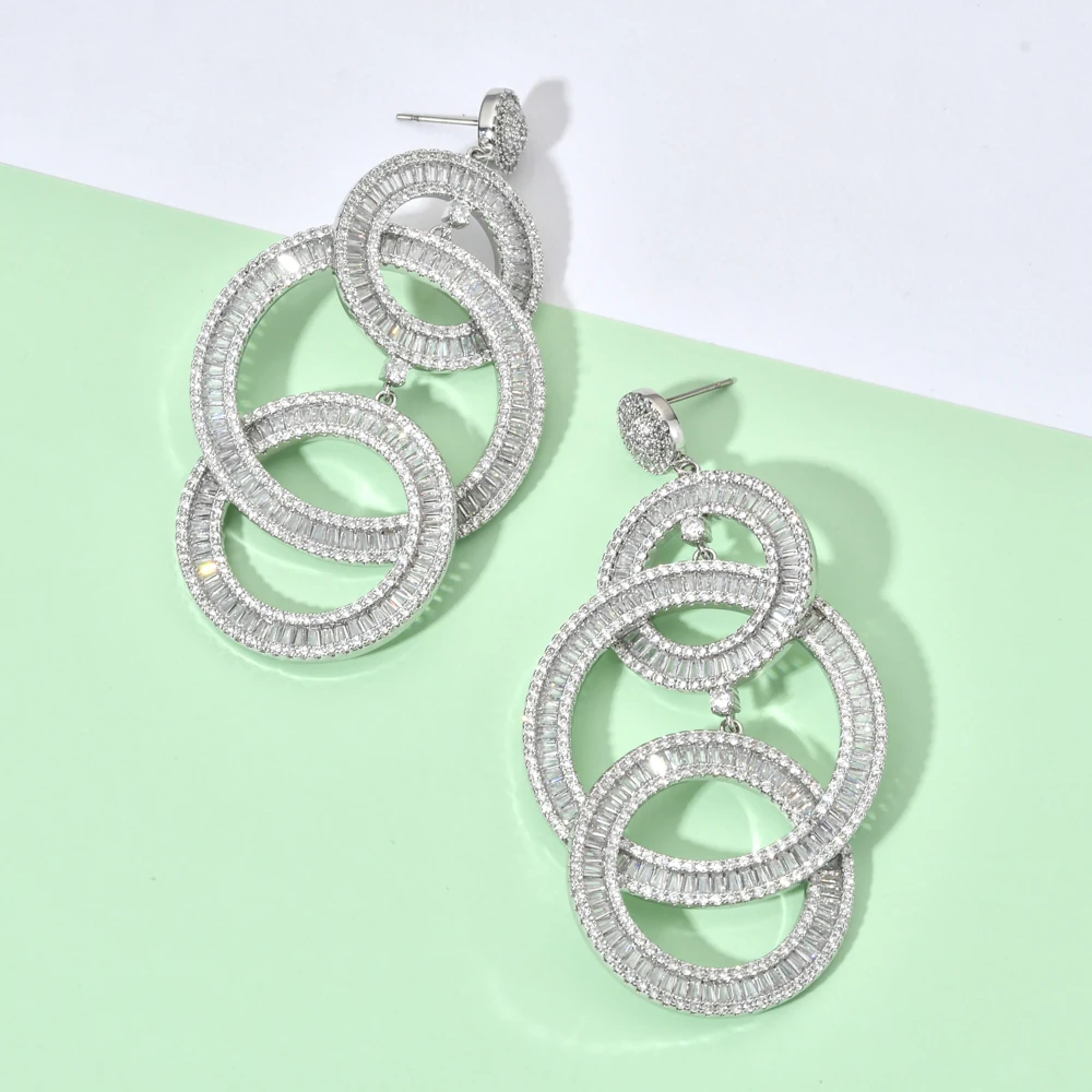 Европейские и американские модные темпераментные длинные циркониевые серьги с