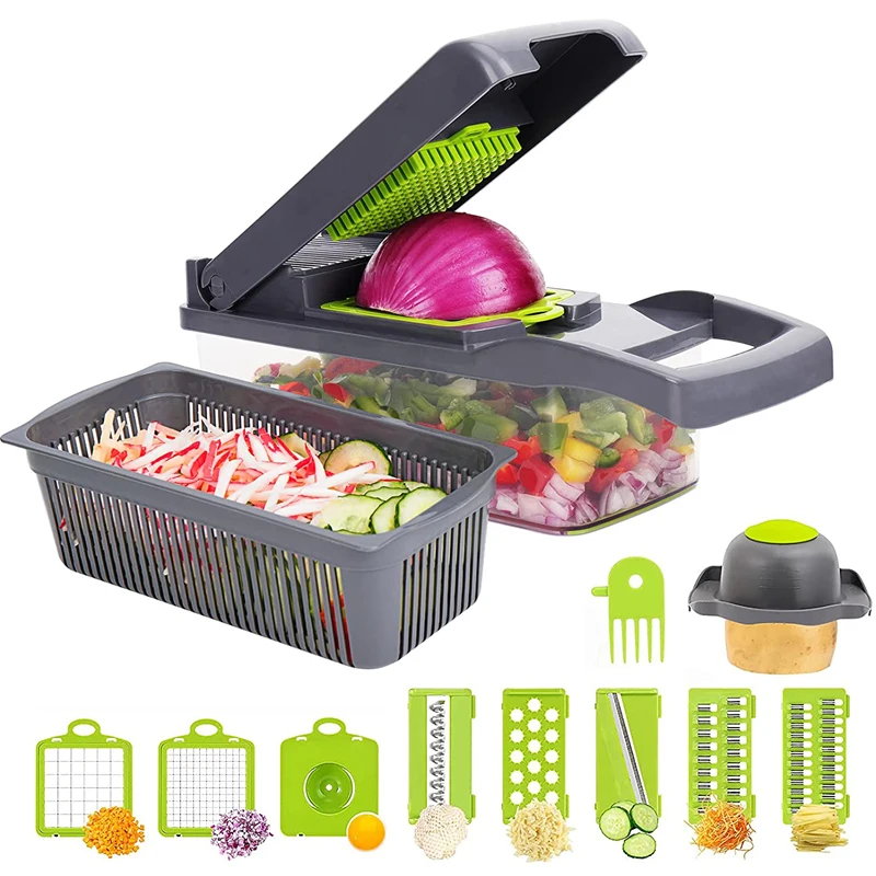 Vegetable Chopper, Onion Chopper, 12 in 1 Veggie Chopper, Vegetable Slicer  Dicer, Cutter, Grater, Adjustable Mandolin Chopper with Container