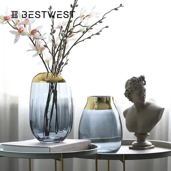 

European style creative water culture glass flower vase light vase transparent decoration modern simple living room decoration n