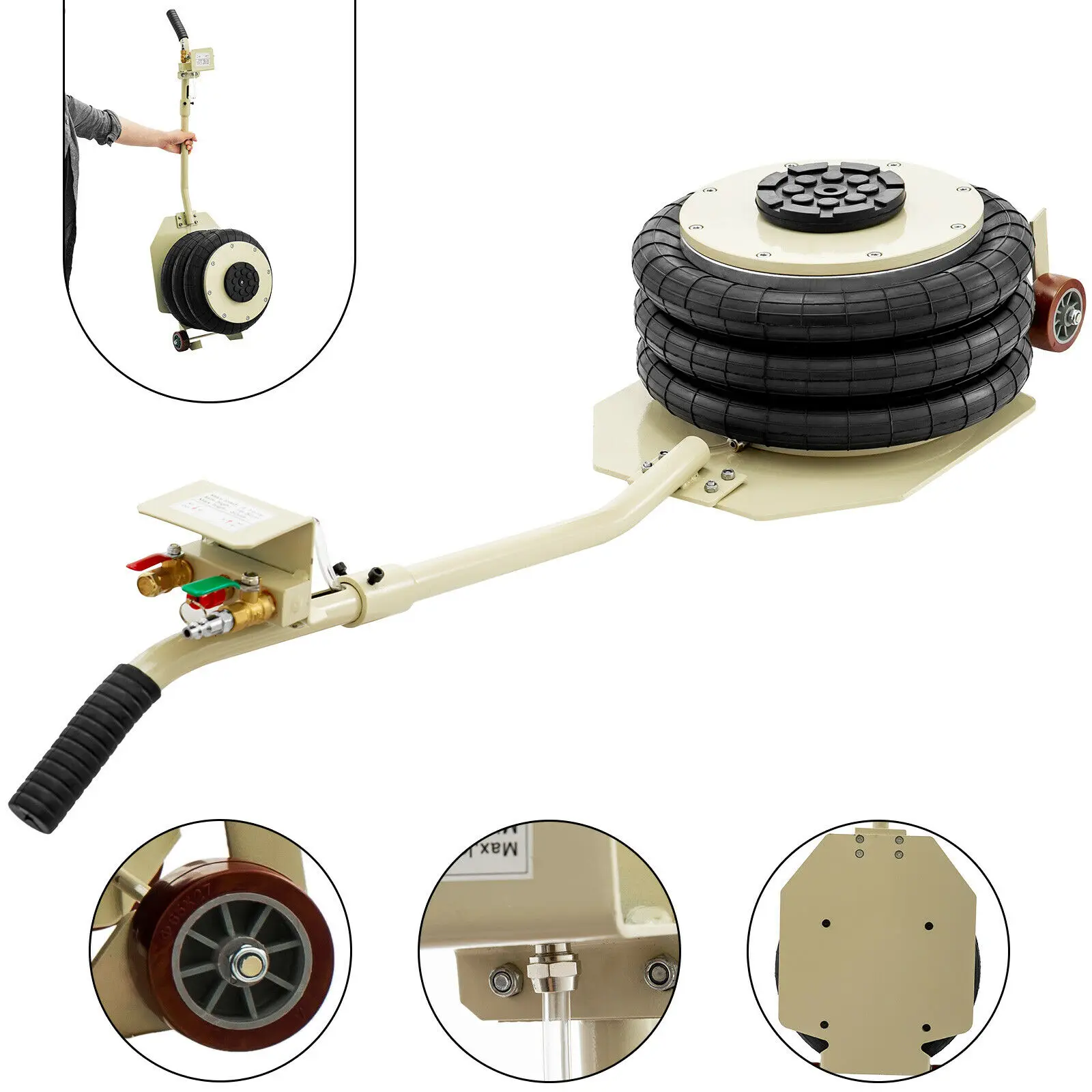 

Pneumatic Air Jack 11023LBS Capacity Extremely Fast Lifting 5 Ton/11023 lbs Triple Bag Air Jack Lifting Height 6.5-16Inch