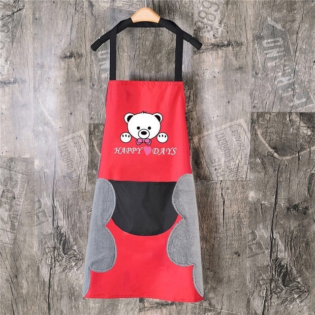 Oil Proof Cute Bear Cooking Apron Women Can Wipe Hands On Both Sides Pinafore Aprons kitchen Dress Baking Accessories