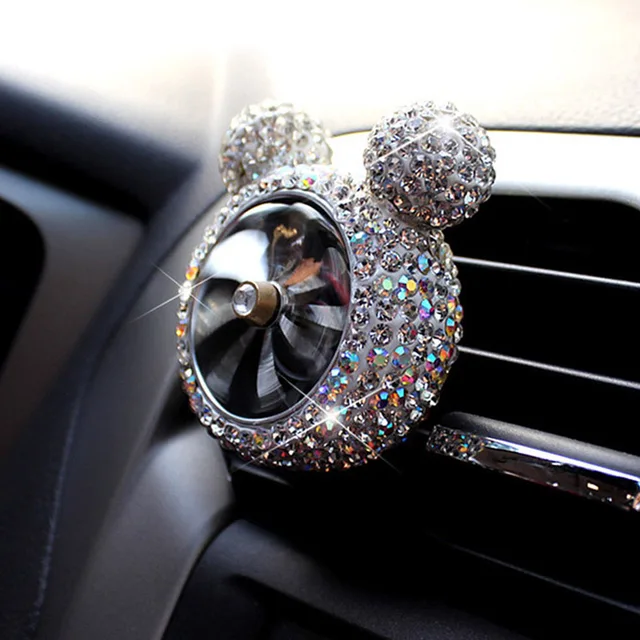 Creative Bling Crystal Diamond Cartoon Car Air Freshener Outlet Vent Clip Car Perfume Solid Diffuser Car Accessories for Girls white
