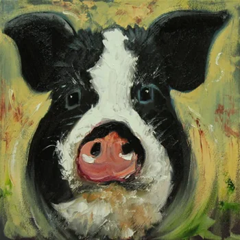 

Hand painted High Skills Artist High Quality Funny black and white Pig Head Oil Painting On Canvas Abstract Pig pop art decor