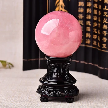 8-9cm Natural Crystal Rose Quartz Ball Energy Stone Pink Ornaments Ball Home Decoration Reiki Healing Stone Free Wooden Frame 1