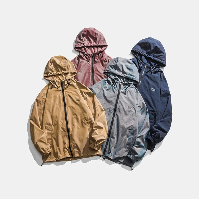 

Wu Air-Function Hooded Tooling Jacket Men's Loose-Fit Solid Color Drawstring Couples BF Style Raincoat Jacket Coat Fashion Man