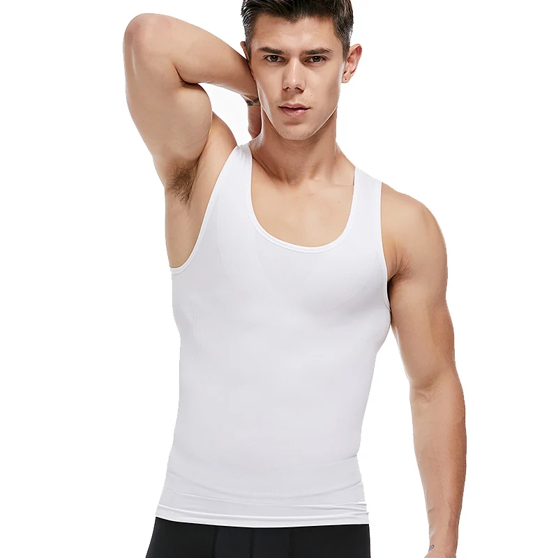 White Vest Мужская корректирующая рубашка для похудения, компрессионный жилет, эластичное тонкое нижнее белье, Корректирующее белье - Цвет: White Vest