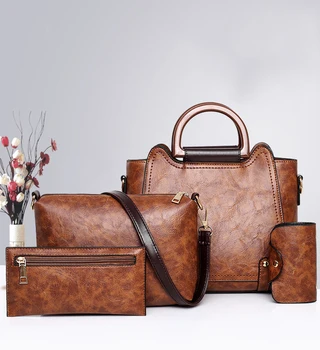 

4 Pcs/Set PU Leather Women Bags Vintage Female Handbags Casual Lady Shoulder Bag Clutch Bags For Women Card Holder