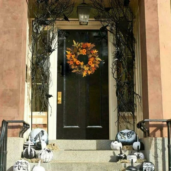 

Pumpkin Maple Wreath Autumn Maple Leaf Pumpkin Berry Wreath 45cm Thanksgiving Halloween Door Home Decor