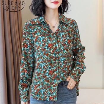 

Korean Fashion Clothing Fashion Turn-down Collar Tops Women Vintage Long Sleeve Print Shirt Office Lady Blouse 8151 50