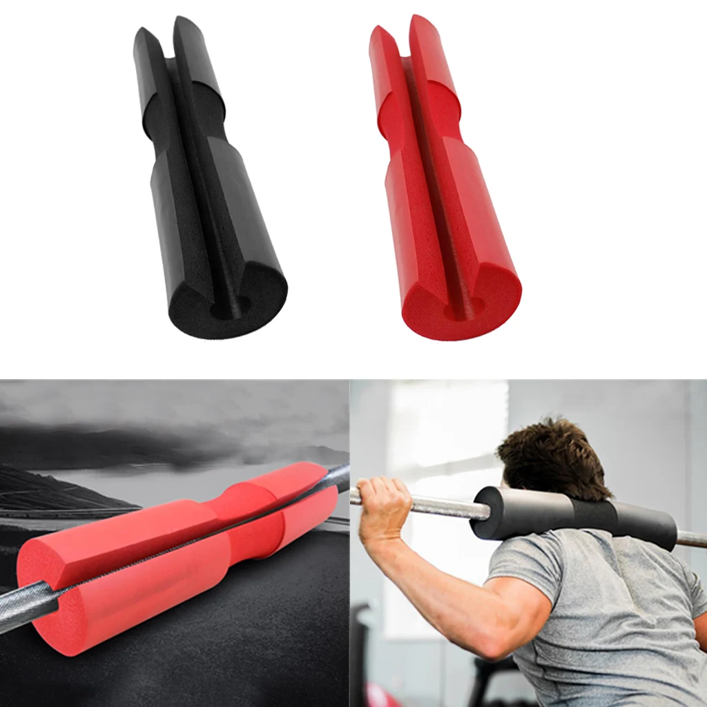 2 Pieces Barbell Squat Pad, Weight Cushion Support Gym Barbell Pad for Standard and Olympic Squat Bar Red and Black