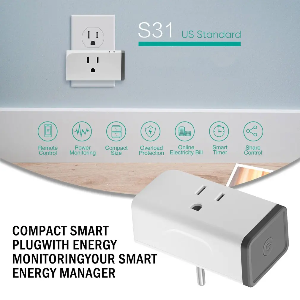 S31 US 16A Мини Wifi умная розетка для дома измеритель энергопотребления монитор энергопотребления приложение дистанционного управления IFTTT с Alexa
