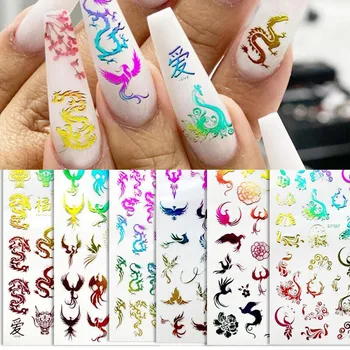 

6Pcs/Set Colored Phoenixs Gold 3D Nail Stickers Dragon Pattern Self-Adhensive Transfer Decal DIY Chinese Style Nail decoration