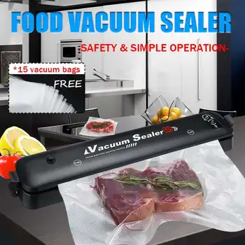 

EU/US Plug Household Food Vacuum Sealer Packaging Machine 90W Film Sealer Vacuum Packer Including110V/220V 15Pcs Bags