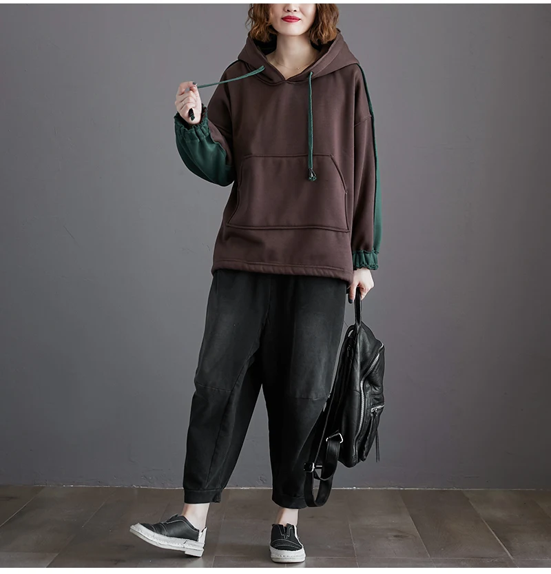 New Plus Size Autumn Winter Women Hoodies Fashion Vestidos Casual Loose Patchwork Hooded Sweatshirt For Women Larger Hoodies