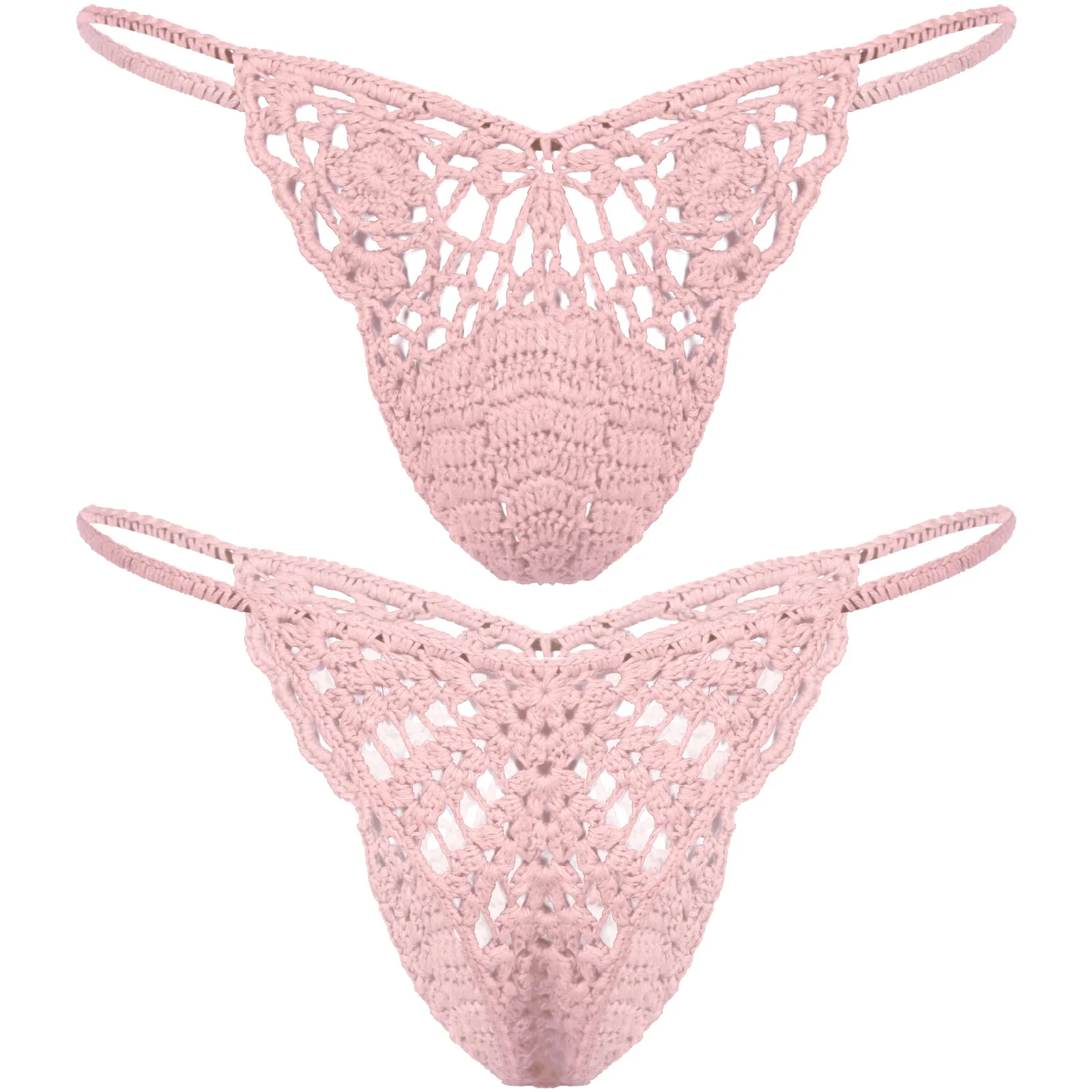 Men Thong G-Strings Hollow Out Penis Pouch Briefs Handmade Crocheted Sexy Panties Male Sissy Gay Underwear Novelty Lingerie New