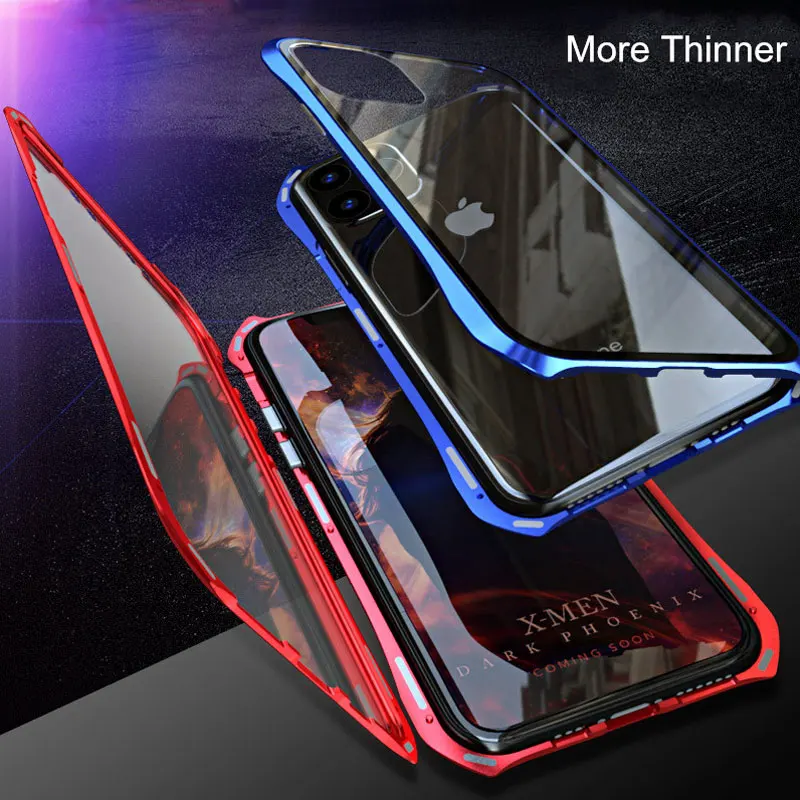 Для iphone 11 Pro Max полный защитный чехол Магнитная Адсорбция металлическая рамка+ закаленное стекло чехол для телефона iphone 11 чехлы
