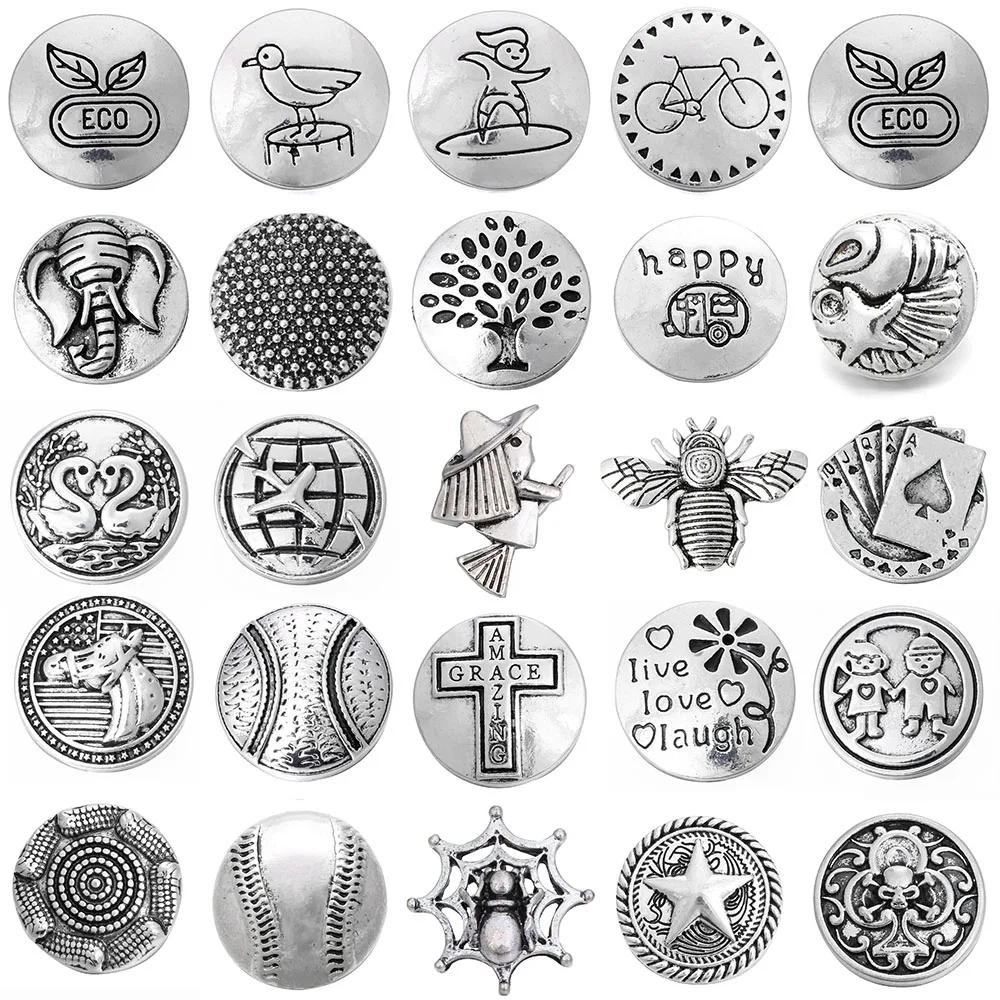 

6pcs/lot New Snap Jewelry Round Metal Heart Ball Believe Happy 18mm Snap Buttons Fit Snap Bracelet Mother's Day Gift