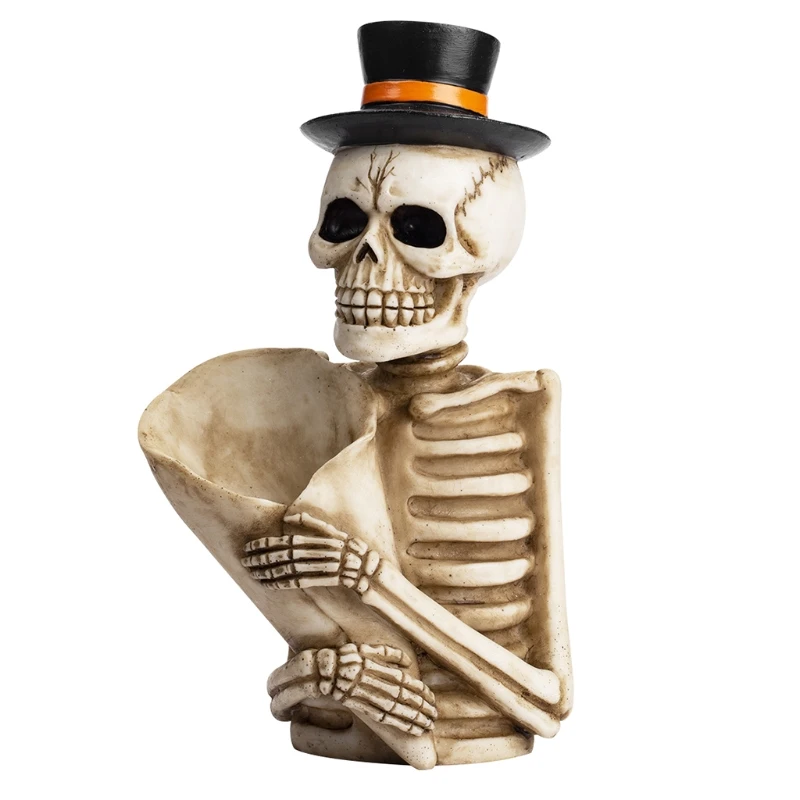  Skull Pen Holder Makeup Brush Key Resin Skeleton Desk Stationery Organizer Accessories for Home Office School | Дом и сад