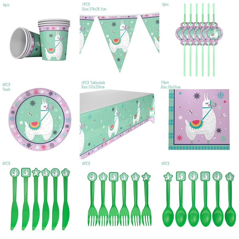 Одноразовые столовые приборы в виде мультяшной овцы, ламы, пиньяты, альпаки, вечерние принадлежности для вечеринки на день рождения, украшения для малышей