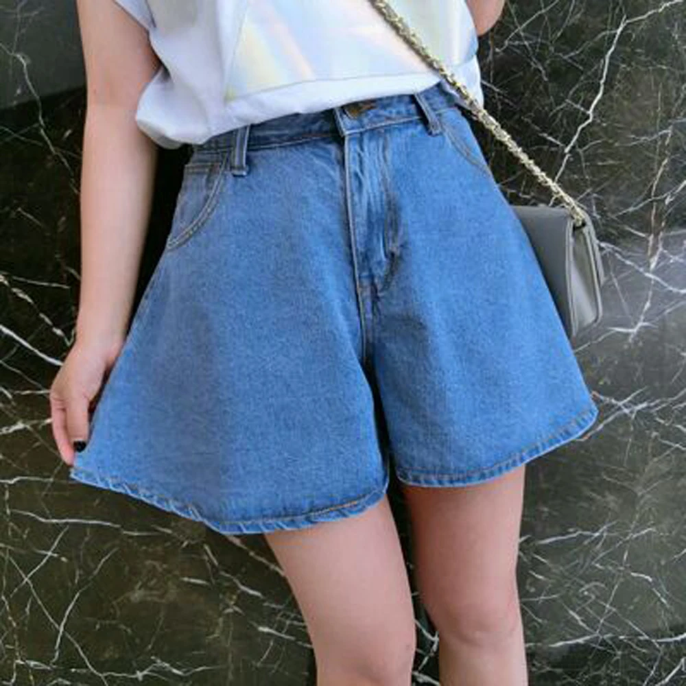 Женские Летние Шорты повседневные пляжный с завышенной талией однотонные светло-синие темно-синие шорты