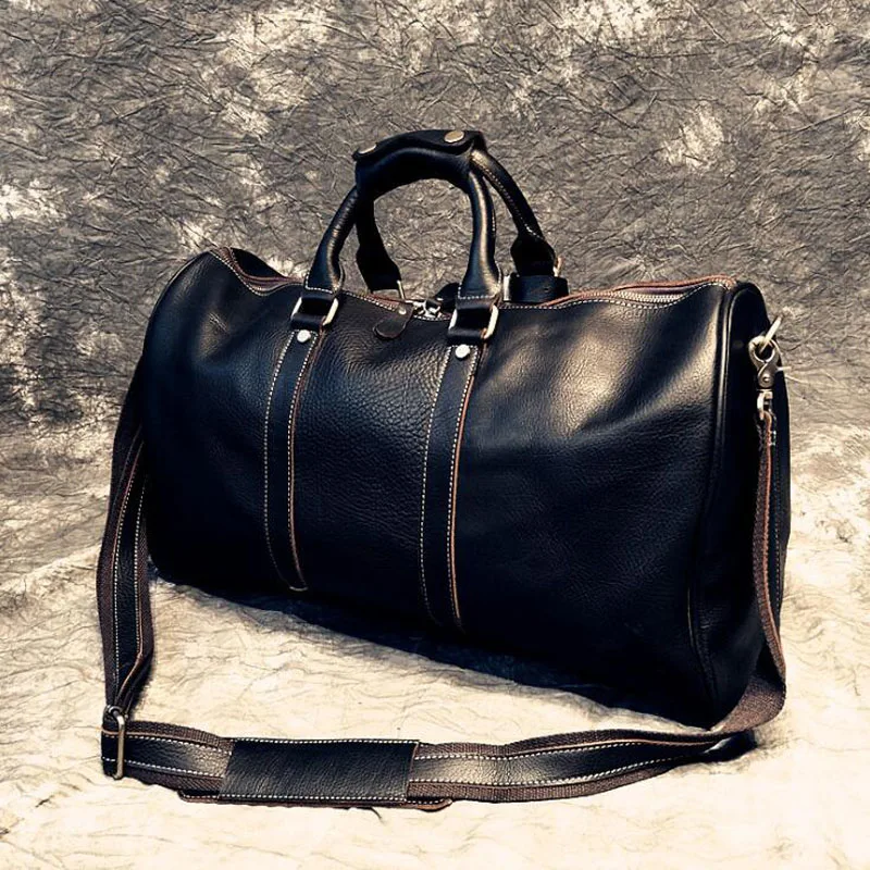 Мужская черная сумка для путешествий натуральная кожа большая Вместительная дорожная сумка многофункциональный карман Сумка-тоут Повседневная сумка через плечо