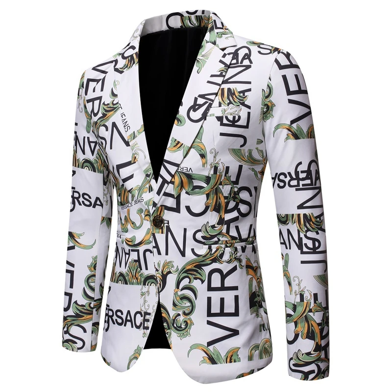Мужской пиджак, весенний и осенний мужской блейзер с принтом, Тонкий Блейзер с длинным рукавом, вечерние мужские блейзеры - Цвет: Picture color 2