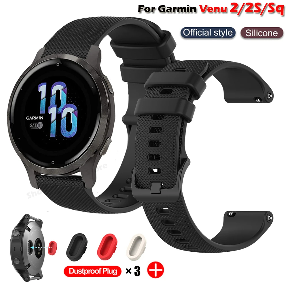 Garmin Venu용 실리콘 스트랩, Garmin Venu 2 용 교체 시계 스트랩, Garmin Venu 2 S sq 스트랩, 방진 플러그 포함 
