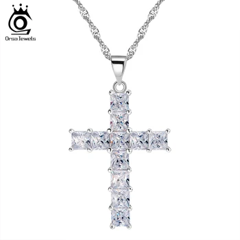 

Luxury Cross Pendant Necklace made of 11 Pieces Princess Cut Cubic Zircon Necklace Pendant for Ladies and Women ON100