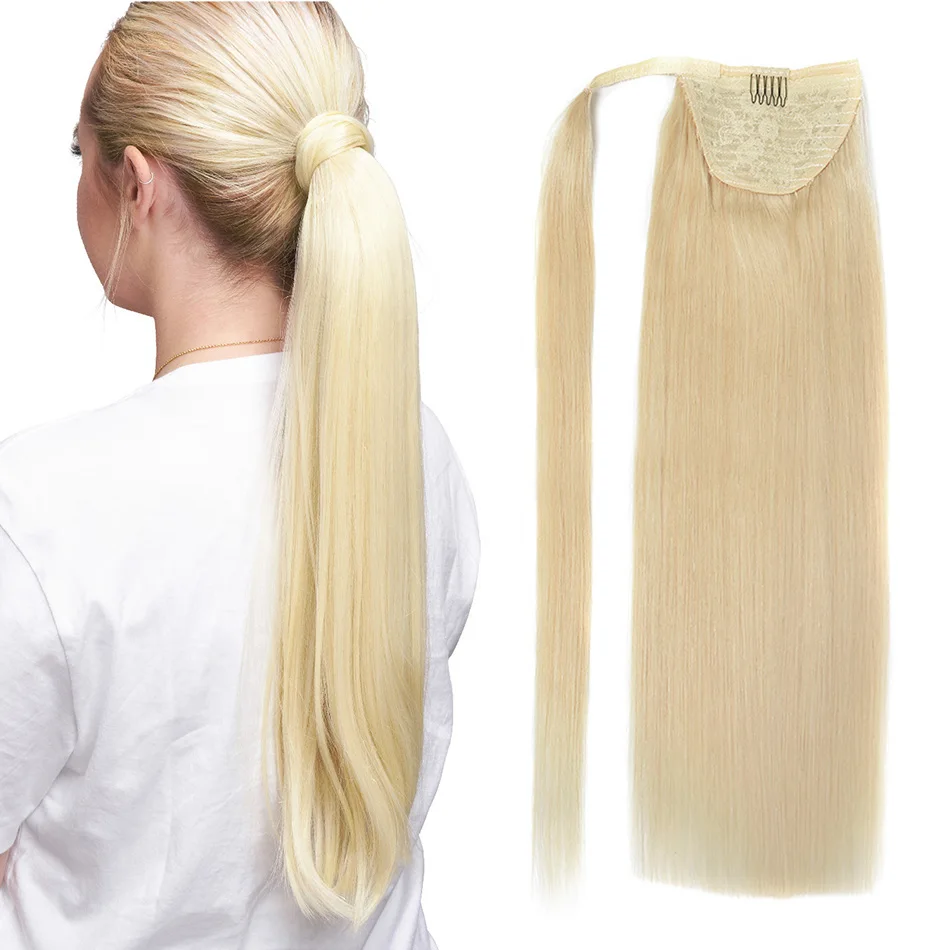 

BHF Human Ponytail Hair Straight Russian Machine Remy Pony Tail Extension 2# Dark Brown 613# Blonde 120g 24inch Clip in Wig