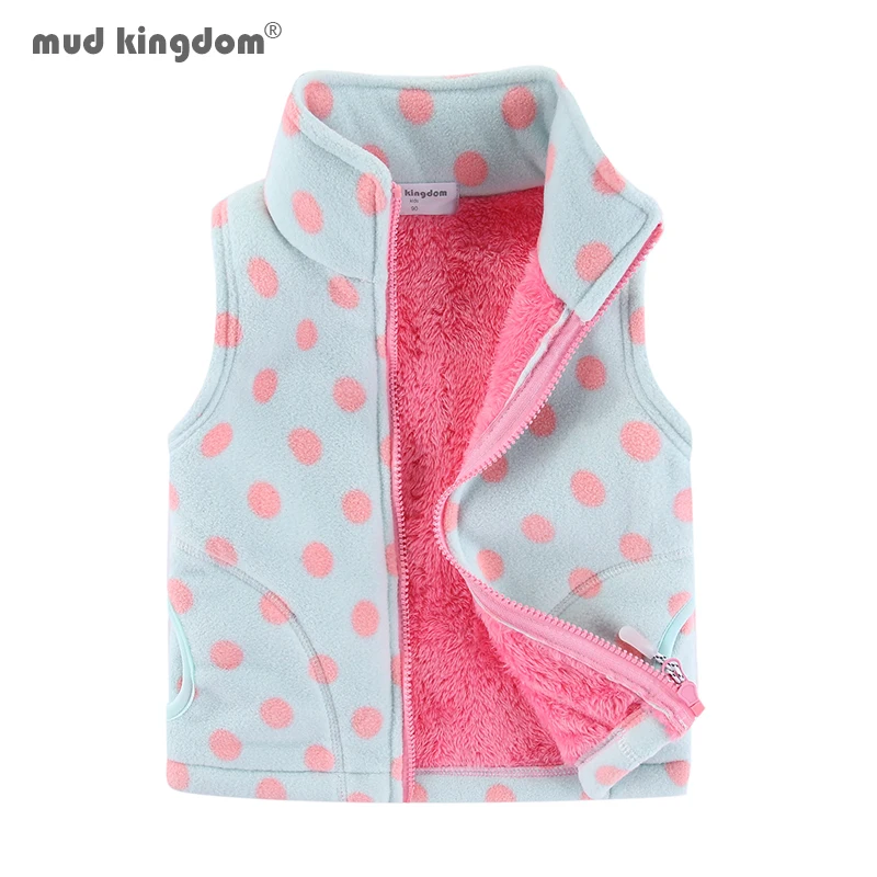 Mudkingdom Girls Vest Jackets Autumn Heavyweight Fleece Thick Warm Kids Outerwear Polka Dots Heart Pattern Coats Girls Clothes