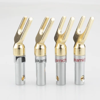 

Free shipping 8pcs Speaker Spade Fork Nakamichi Gold Plated Banana Plug Double Screw Lock