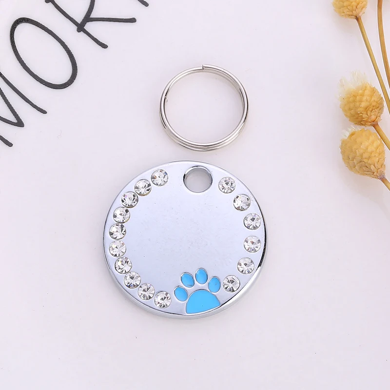 Custom Dog Tag Engraved Pet Dog Collar Accessories Personalized Cat Puppy ID Tag Paw Name Tags Pets Necklaces Pendant Anti-lost - Цвет: blue