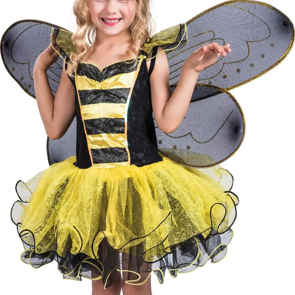 SATCOPY/Детские костюмы Феи пчелы на Хэллоуин для девочек; платье для костюмированной вечеринки с изображением животных и пчелы; детский желтый комплект; сказочный костюм