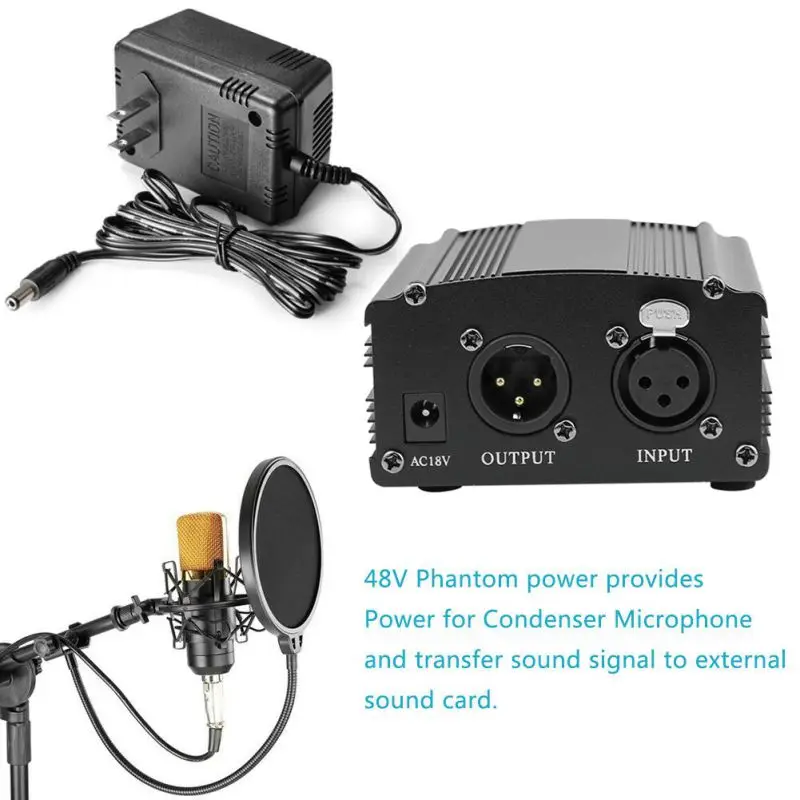1-канальный 48V Питание с адаптером селфи-Стик, в качестве бонуса+ XLR 3 Pin микрофон Microphone для любого конденсаторный микрофон музыкальная запись оборудования