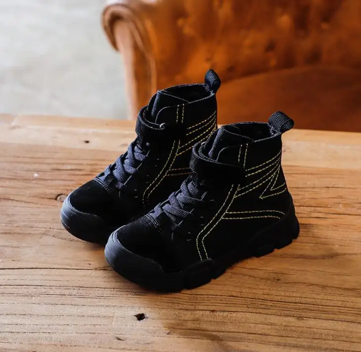 Детские Ботинки Martin; зимняя обувь для мальчиков; водонепроницаемые теплые меховые детские полуботинки для маленьких мальчиков; зимние кроссовки; Детская текстильная обувь - Цвет: Черный