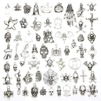 

Hallowmas Skull Skeleton Charms Mixed Silver Plated Halloween Mask Charms Pendan