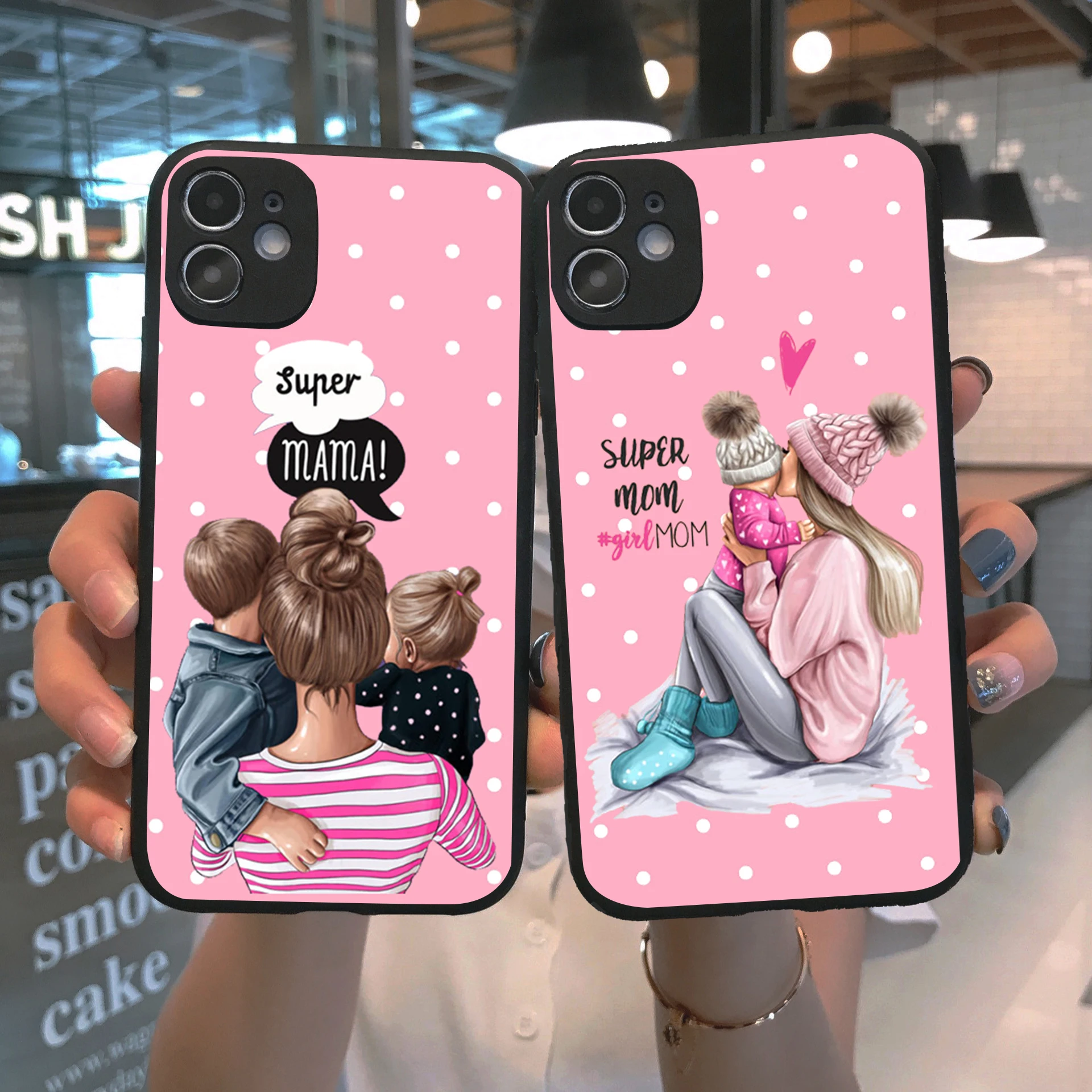 

PUNQZY Fashion MaMa of Girl Boy Mom Baby Cute Phone Case For iPhone 12 PRO XR 7 8 Plus X XS MAX 11 PRO Soft TPU Phone Case Cover
