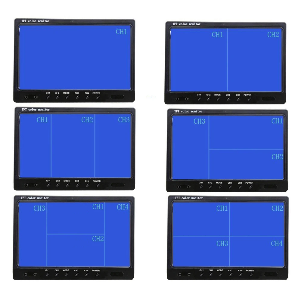 US $132.98 Podofo Vehicle Car Rear View 9 LCD Monitor 4CH Quad Split Screen 4Pin For Bus Truck Caravan Van Motorhome Camper Parking Camera