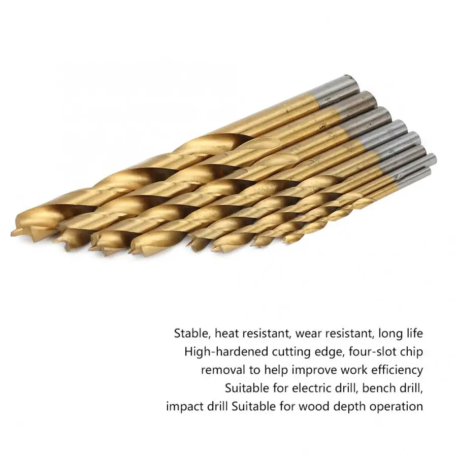 High Steel Woodworking Three-Point Coated Twisted Drill Bits 8pcs 3-10mm