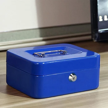 

Locking Small Steel Cash Box with Money Tray,Lock Box,Blue,Money Box for Home